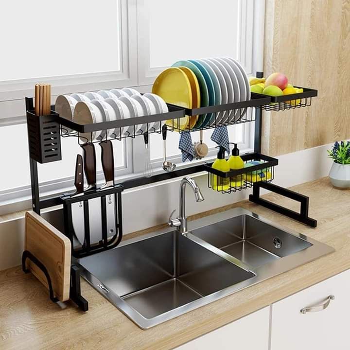 Over Sink(24-40) Dish Drying Rack, Adjustable Cutlery Holders