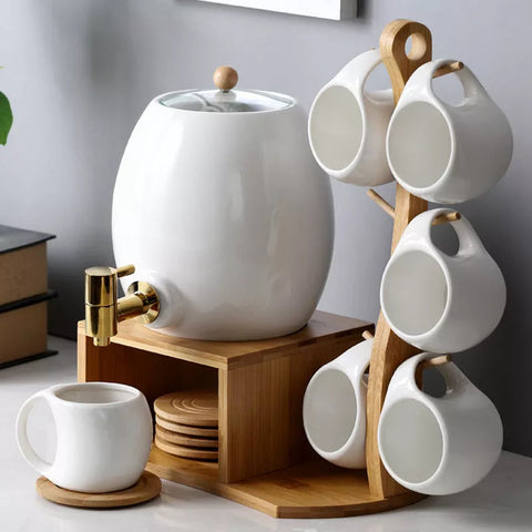 Tea Set Ceramic Bamboo Cup Holder