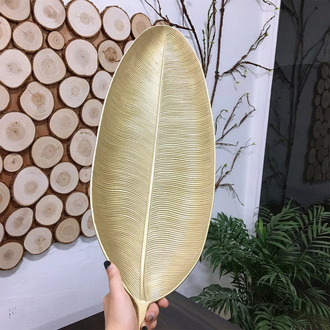 Golden Tray Leaf Shape 49 cm