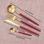Premium Heavy - Stainless Steel Cutlery Set with Red Handle 24pc Gift Box Pack