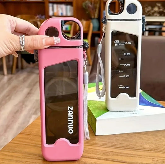Double-layer Square Plastic Water Bottle With Straw 350ML