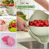 360° Rotation Double Drainer  Kitchen Washing Rice Sieve Fruit Vegetable Storage Basket