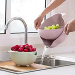 360° Rotation Double Drainer  Kitchen Washing Rice Sieve Fruit Vegetable Storage Basket